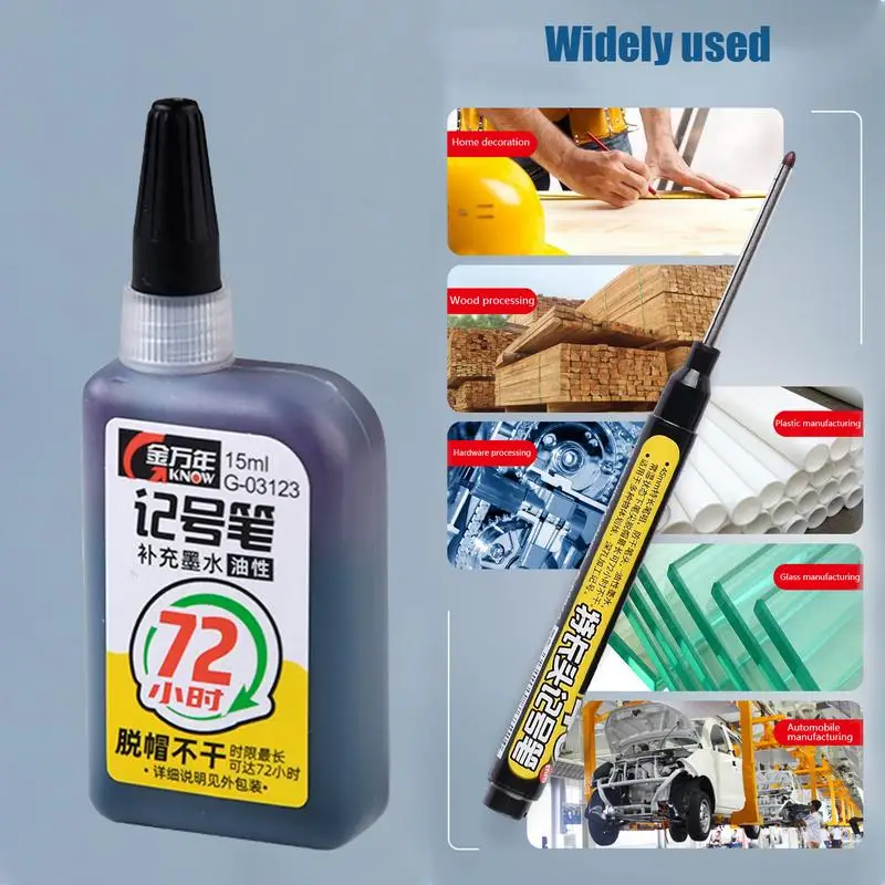 15ml ผิวมันกันน้ํา Mark ปากกา Ink Replenisher วิศวกรรมสํานักงานเครื่องเขียนโรงเรียนสีแดงสีฟ้าหมึกสีดํา