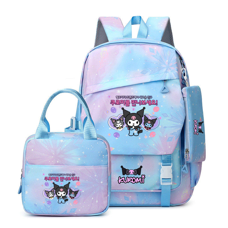 3 개/대 Kuromi 다채로운 배낭 점심 가방 소녀 소년 학생 십대 배낭 여성 캐주얼 학교 가방 세트 선물