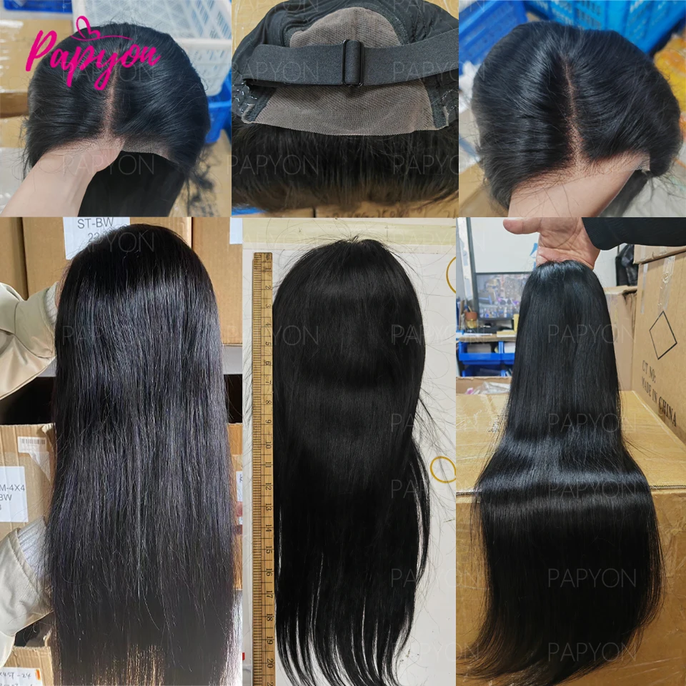 Parrucca diritta senza colla 6x4 Capelli umani 4x4 pronti da indossare Parrucche frontali con chiusura in pizzo trasparente prepizzicate per le donne