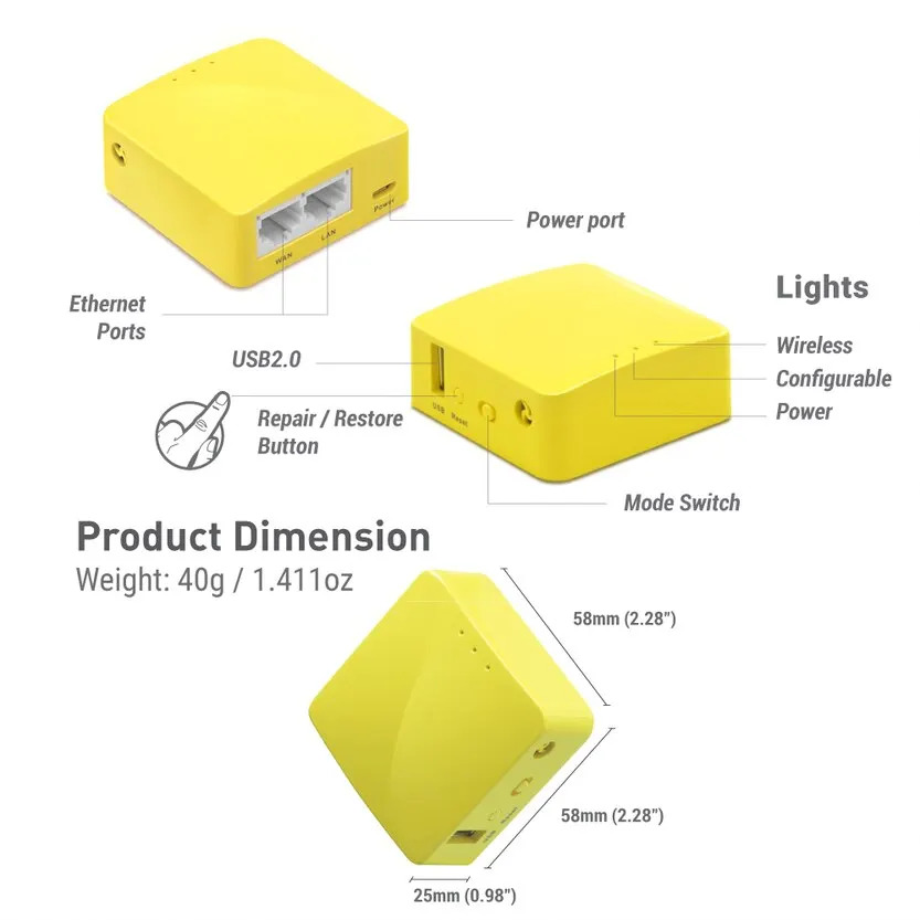 GL.iNet GL MT300N/V2 Mango Draadloze Mini Draagbare VPN Reizen Router Mobiele Hotspot in Pocket WiFi Repeater Bridge