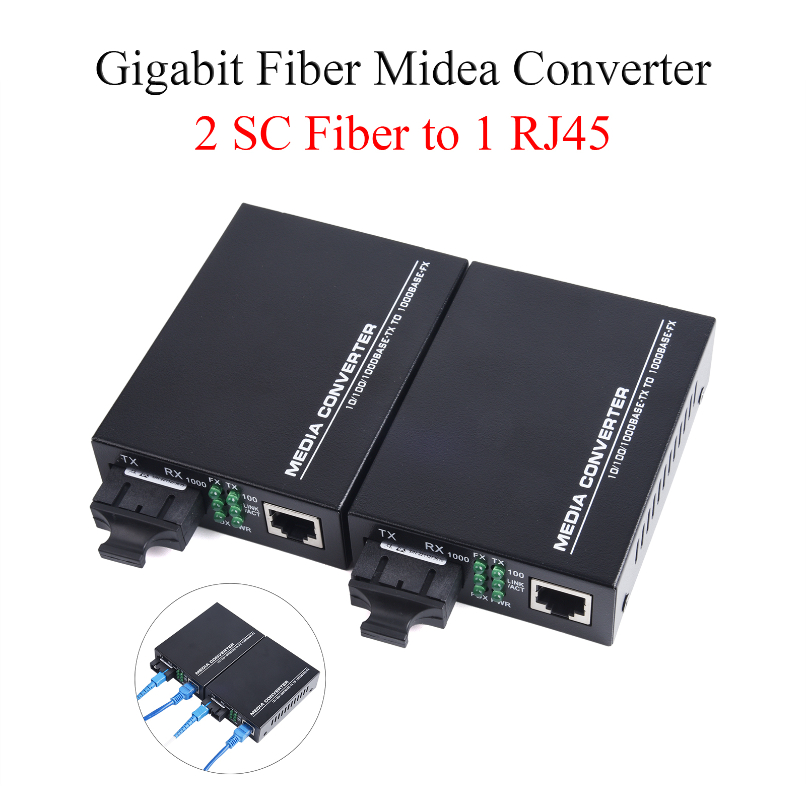1 Paar Gigabit Fiber Optical Media Converter Switch 1000M Single Mode Multimode UPC/APC 2 SC-Port auf 1 RJ45 Fiber Transceiver Kit