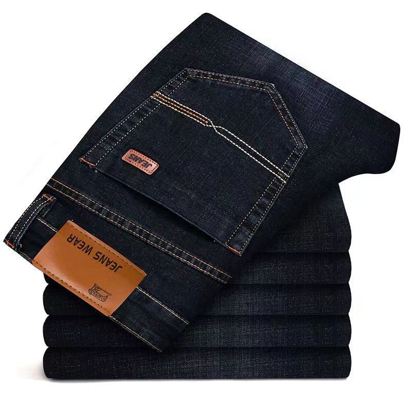 2025 nuevos pantalones vaqueros de negocios a la moda para hombre, pantalones vaqueros ajustados elásticos informales de estilo clásico, pantalones vaqueros de marca para hombre, pantalones vaqueros negros y azules para hombre