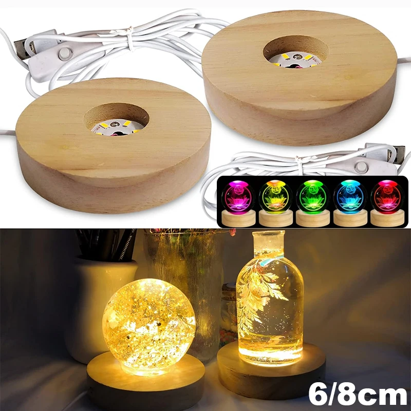 Luci decorative da tavolo in legno Base Luce notturna LED in legno USB RGB Lampada da esposizione Espositore Porta lampade Ornamento artistico