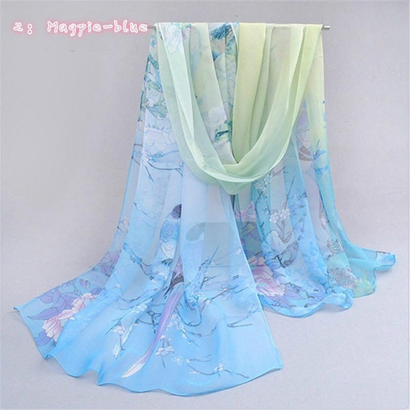 Women's Chiffon Scarf Fashion Casual Butterfly Branch Pattern Long Shawl Versatile Elegant Simple Retro Scarf for Female