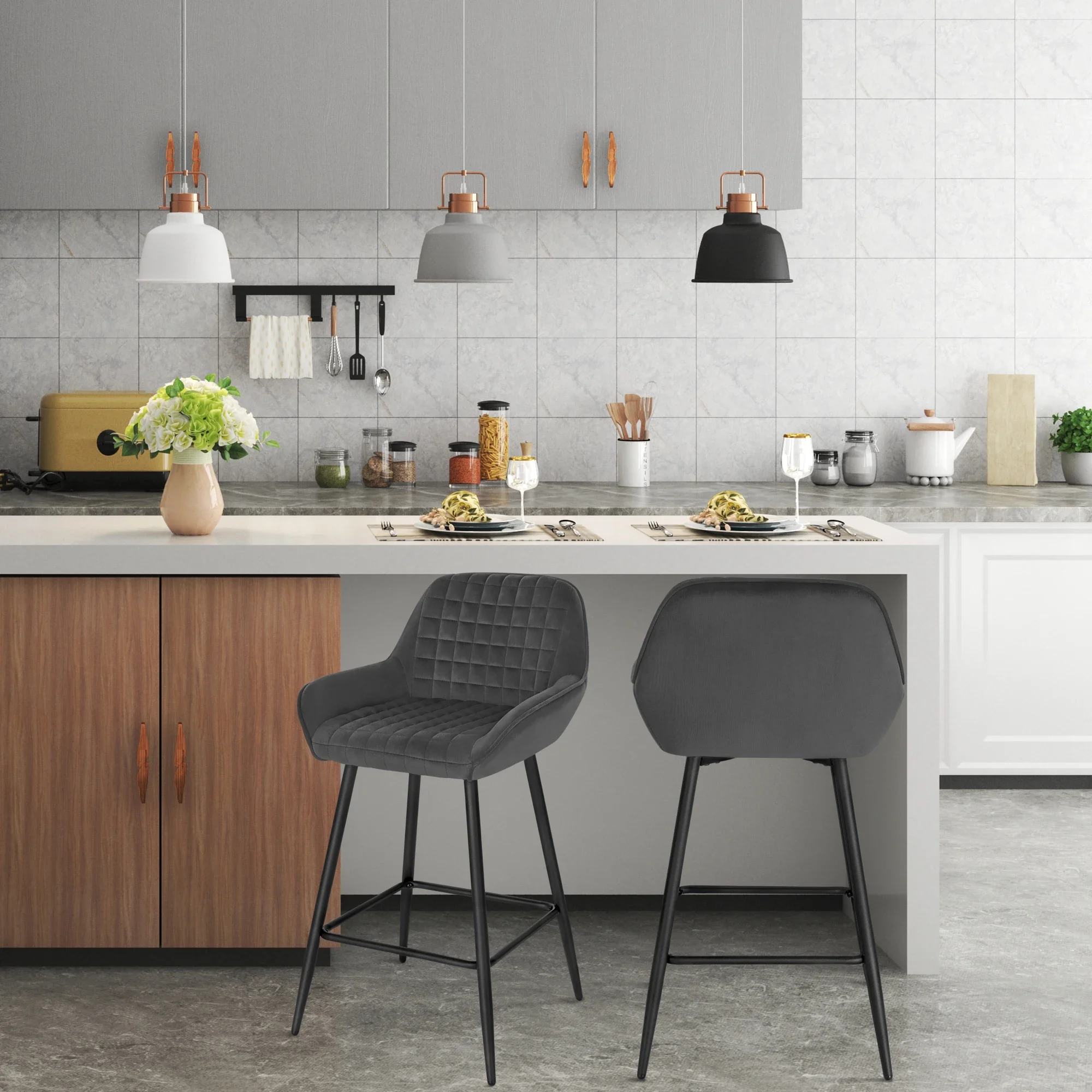 WOLTU 2 sztuk/zestaw designerskie stołki barowe krzesła barowe aksamitny stołek bistro z podłokietnikami oparcie podnóżek do domu kawiarnia recepcja
