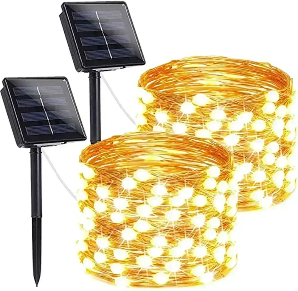 2 Pack Solar Fairy Lights 300LED Solar String Lights Outdoor Waterproof 8 Modes Copper Wire Twinkle Light