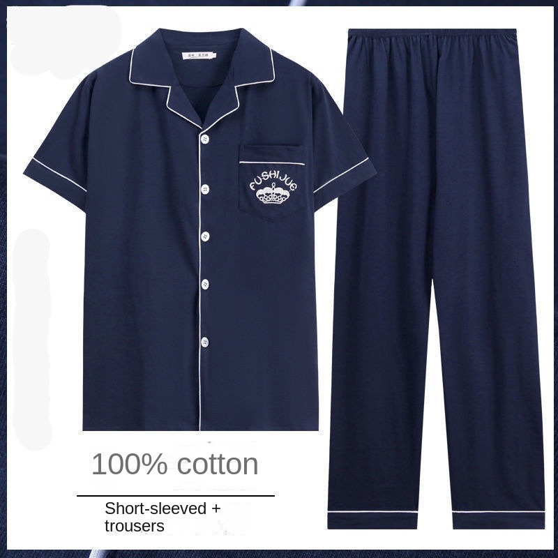 100% algodão botão acima superior e calças pijamas masculinos plus size loungewear casual simples moda juventude pijamas homewear 2 peças conjunto