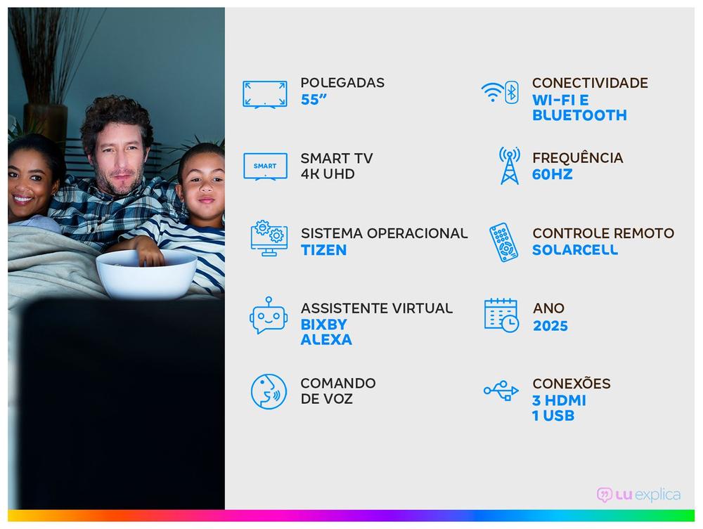 Smart TV 55" Samsung 4K UHD Crystal UHD UN55U8600FGXZD Tizen Bixby 3 HDMI