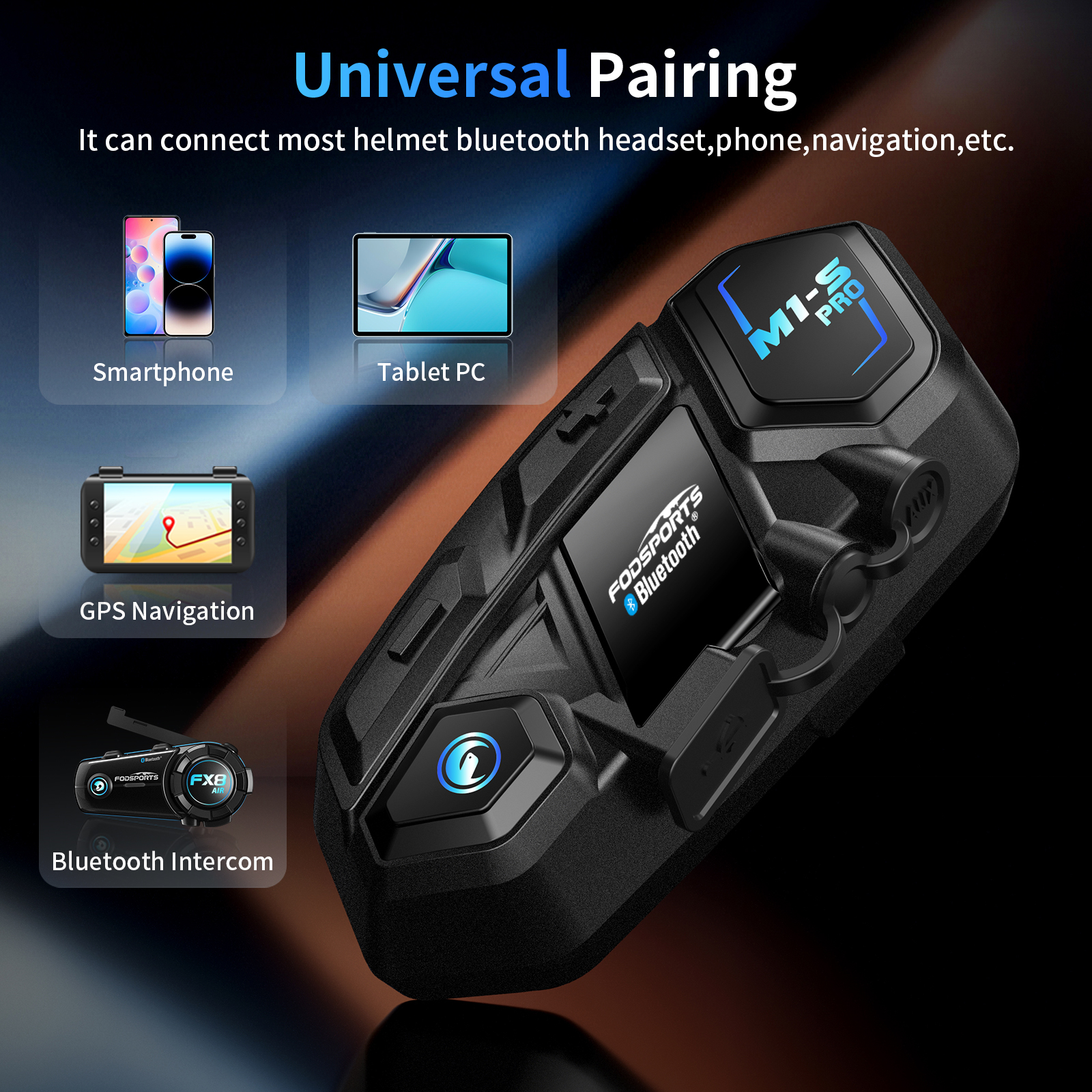 Fodsports M1-S Pro мотогарнитура,Bluetooth-гарнитура для мотоциклетного шлема, 8 динамиков, 2000 м