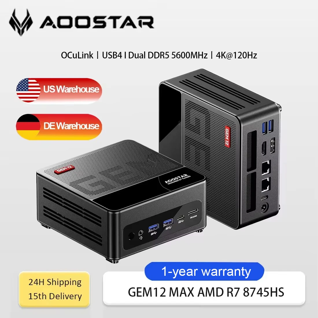 AOOSATR GEM12 Max Gaming Mini PC AMD Ryzen 7 8745HS High Performance USB4 OCuLink DDR5 5600MHz Wi-Fi 6 4K@120Hz Desktop Mini PC