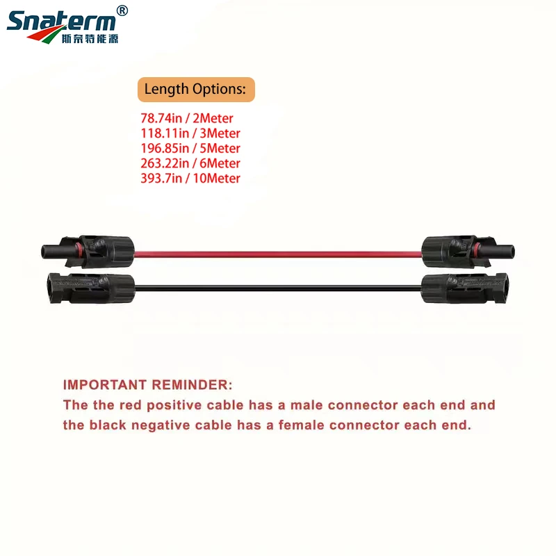 1 Pair Red and Black Double Ends Solar Extension Cable with Connector 2-10 Meters 4mm2/6mm2 Solar Panel Cable Photovoltaic Wire