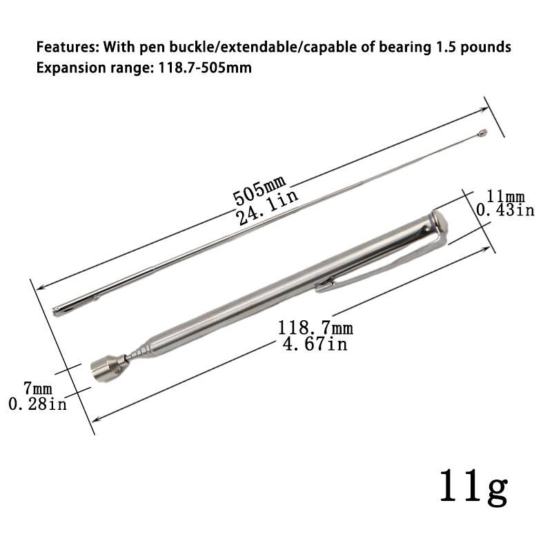 Household Portable Magnetic Telescopic Pickup 1.5-pound Silver Iron suction rod Extension Rod Car/Bicycle Repair Assistant Tool