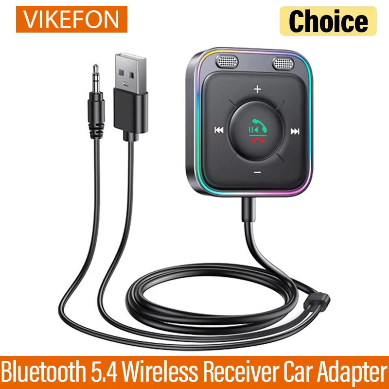 VIKEFON Bluetooth 5.4 Autoadapter mit Dual-Mikrofon Geräuschunterdrückung AUX Bluetooth Wireless Receiver Car Kit Plug-and-Play