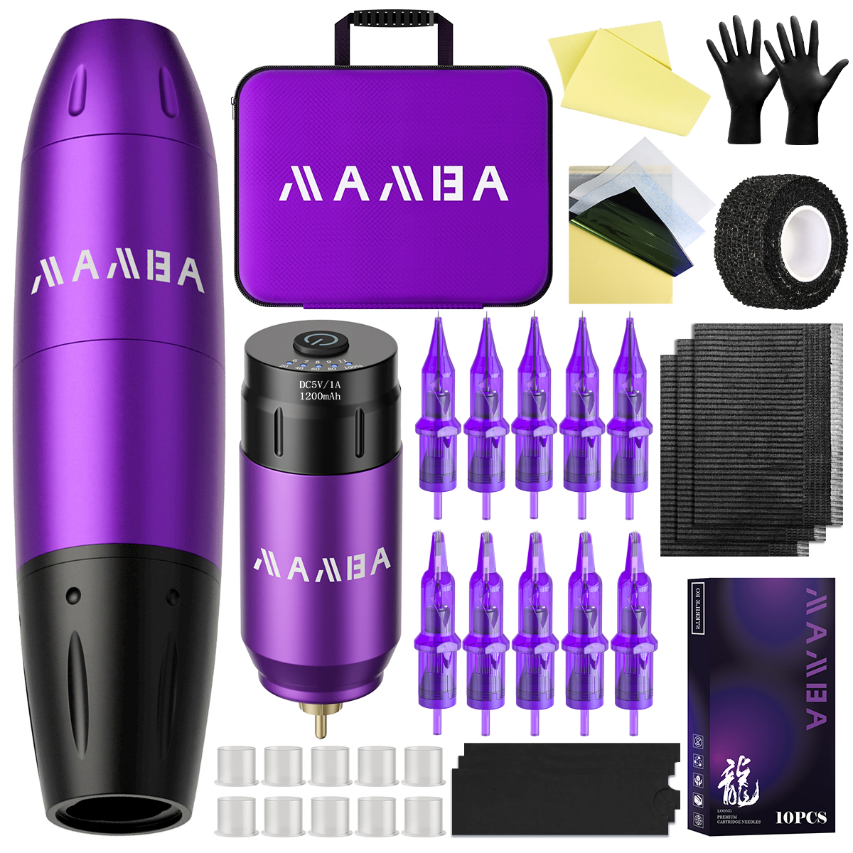 Kit de tatuagem profissional mamba, sem fio, recarregável, mini bateria de tatuagem, interface rca, máquina de tatuagem rotativa, kit de caneta
