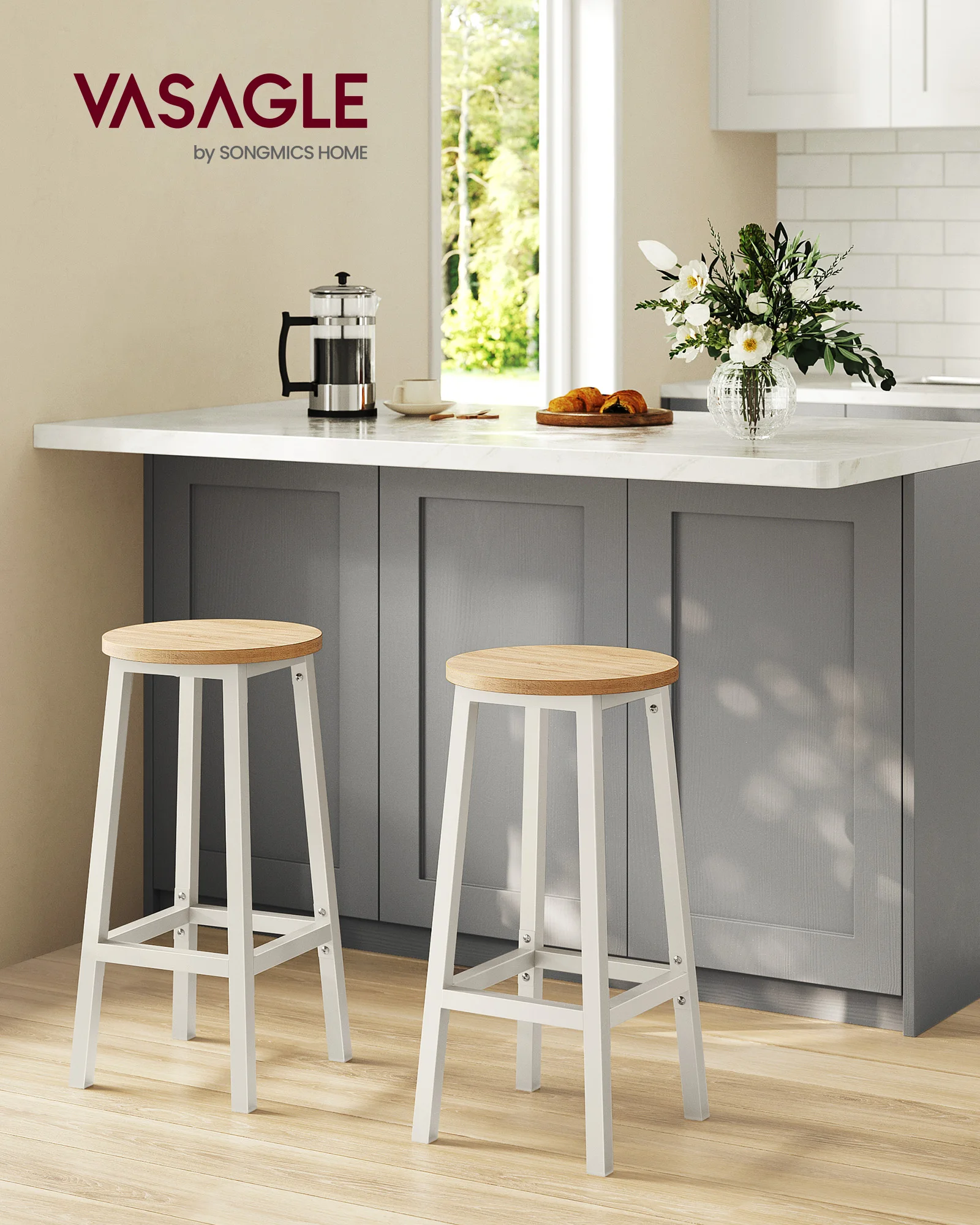 Vasagle Barkruk Barstoelen (Set, 2 St) Barkruk, Set Van 2, Barstoelen, 65Cm/74Cm