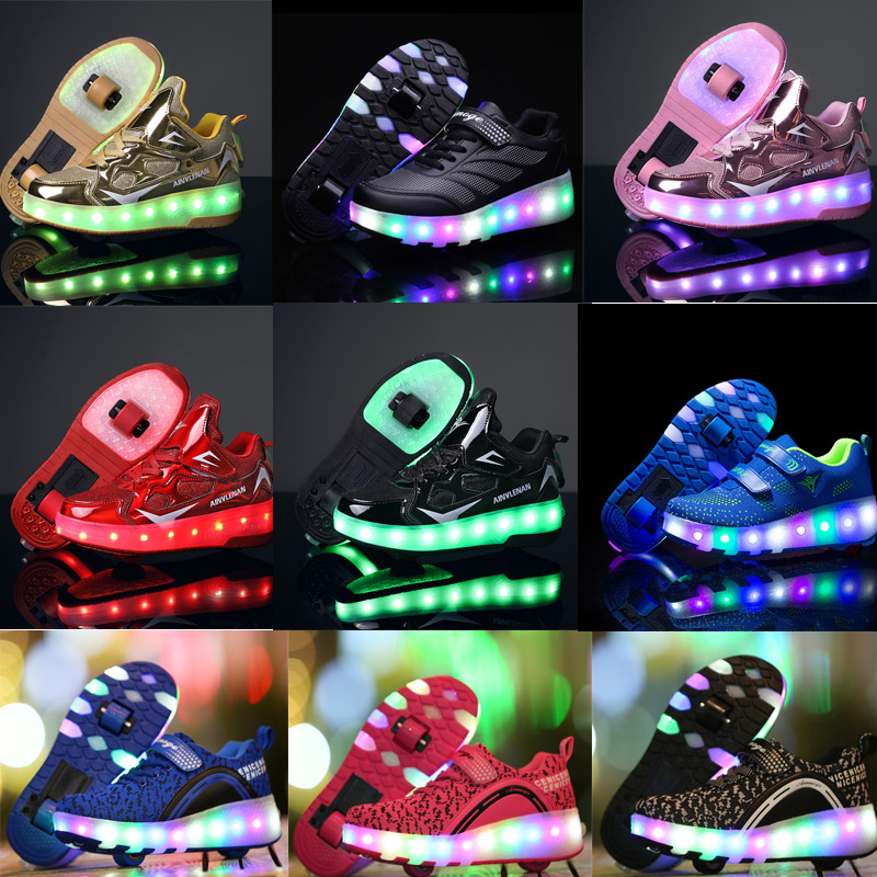 Led Kinder 2 Räder Skates Schuhe Roller Outdoor Sneaker Abnehmbare Skating Jungen Mädchen 2 Reihe Schwarz Geschenk Schiebe Batterie Wiederaufladbar