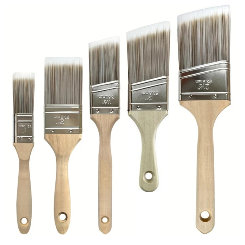 Set di pennelli da 5 pezzi Vernice color caffè bianco Pennelli in nylon con manico lungo smussato specifici per l'arte per barbecue e uso marino