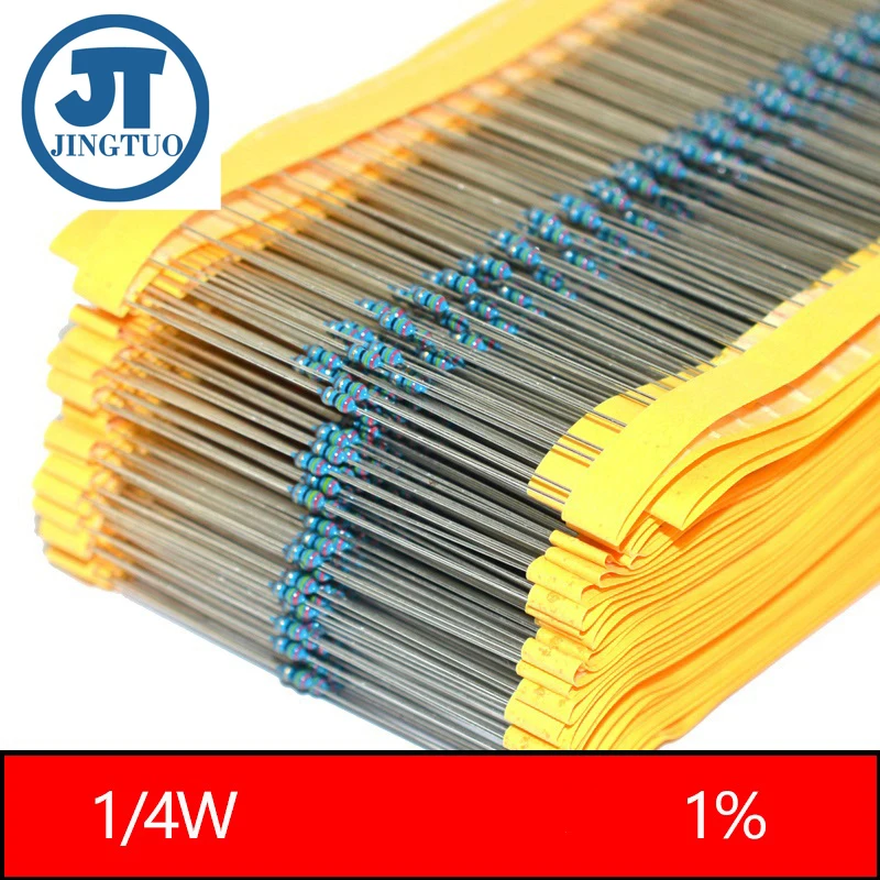 100 Uds 1/4 vatios resistencias de película metálica 0,25 W 1.2R 1.5E 1R8 220 180K 330K 470 100K 510 560 620 750 820 910K 1R-1M Ohm