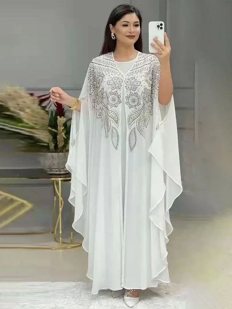 女性のためのドバイ高級 2024 シフォン Boubou イスラム教徒のファッションドレスカフタンマロカインウェディングパーティー機会 Djellaba ファム
