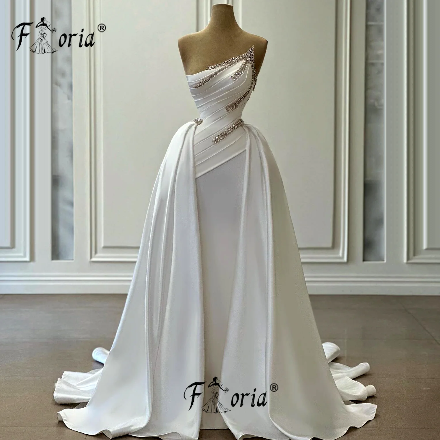 2 in 1 Boho Frau Brautkleider mit abnehmbaren Zug Exquisite Satin formelle Anlass Kleider Prinzessin Wischen Vestido de Novia
