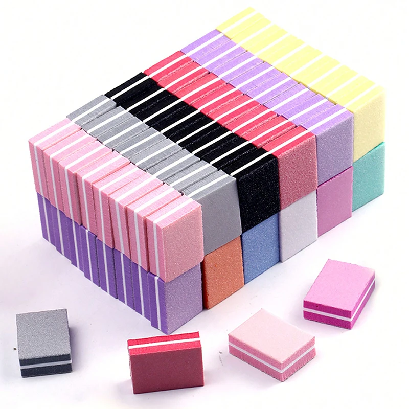 50 Uds. Mini lima profesional para decoración de uñas 100/180 papel de lija puntas de manicura archivo de cuidado lijado accesorios de pulido herramientas