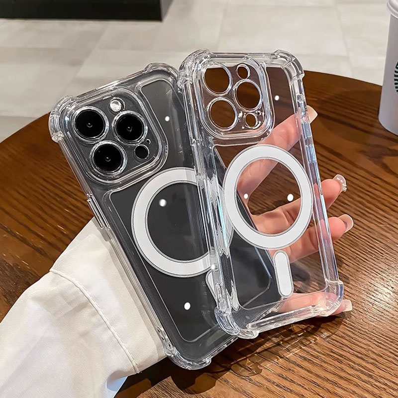 Luxus kabellose Ladung magsafe transparente Hülle für iPhone 16 15 14 plus 13 12 11 Pro Max magnetische stoß feste weiche Stoßstangen abdeckung