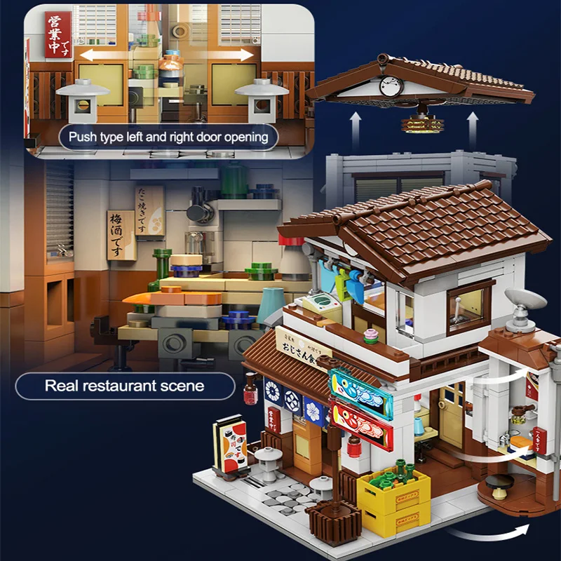 861 pçs blocos de construção cantina cena rua japonesa modelo de construção tijolos conjunto com luz usb decoração desktop crianças brinquedos presentes