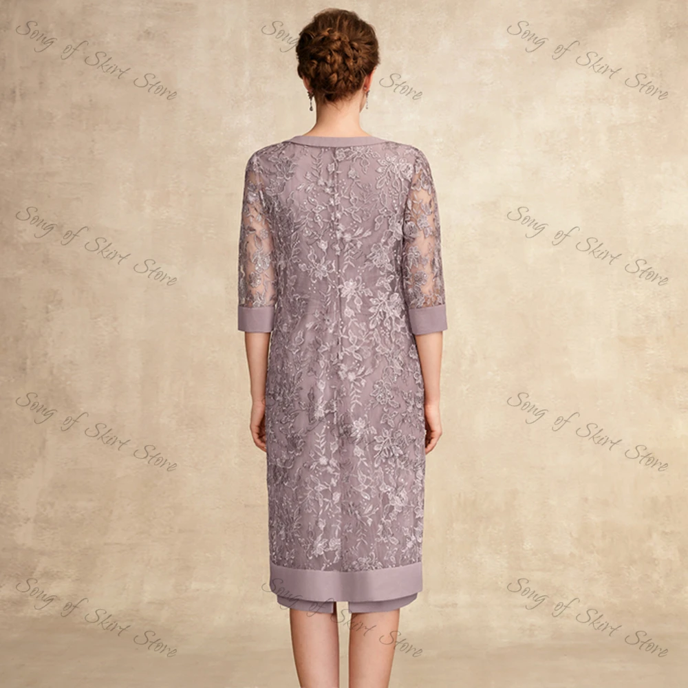 O-Ausschnitt A-Linie Mutter der Braut Kleider mit Spitze Jacke Falte Perlen Tee-Länge formale Hochzeit Gast Kleid فساتين السه