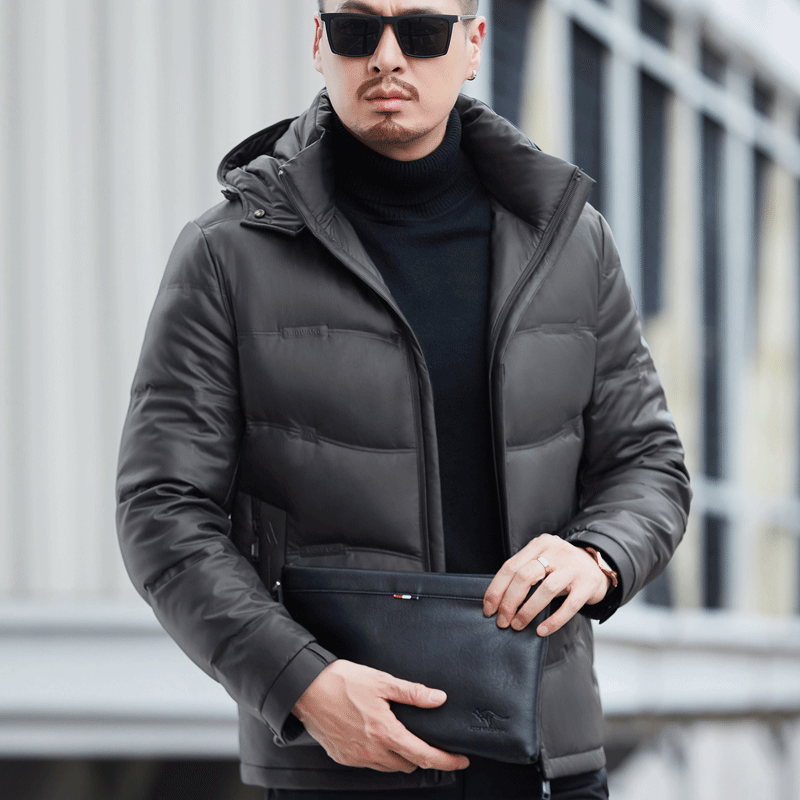 YX-6628 ฤดูหนาวใหม่ผู้ชายของแท้หนังลงเสื้อหนังSheepskin Casual Hoodedที่ถอดออกได้WarmหนาCoat