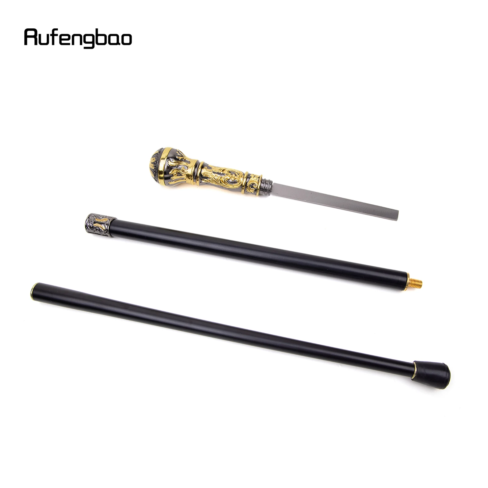 Golden สีดําหรูหรารอบ Handle Walking Stick ซ่อนแผ่นป้องกันตัวเองแฟชั่น Cane แผ่นคอสเพลย์ Crosier Stick 93 ซม