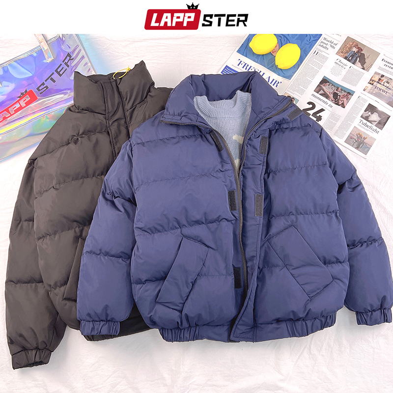 Lappster-男性用の特大のふくらんでいるジャケット,防水冬のコート,無地の原宿,黒のバブルコート,フード付きパーカー,韓国のファッション,y2k