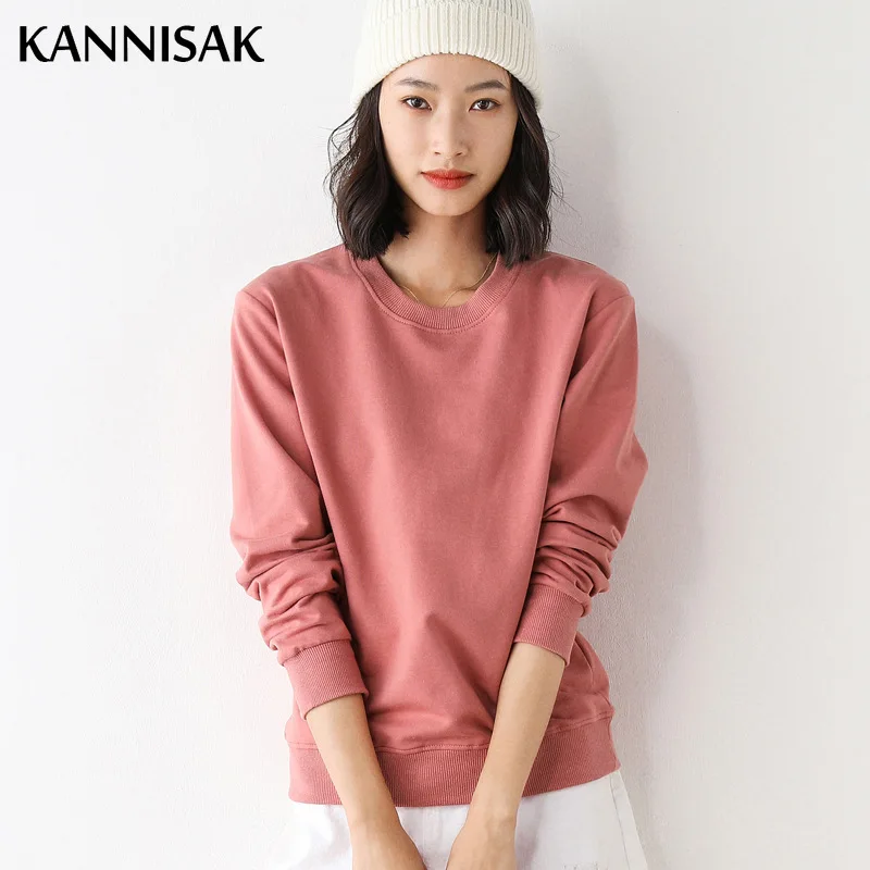 Sudadera de mujer 2025 primavera otoño multicolor moda coreana cuello redondo algodón suelta sudaderas para mujer Vintage jerseys sólidos
