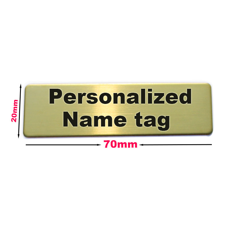 70 x 20 mm, anpassbare Broschennadel, personalisierbar, mit Gravur Ihres Text-Logos, Business-ID-Platte, Stahl-Metall-Tag, individuelle Namensschilder