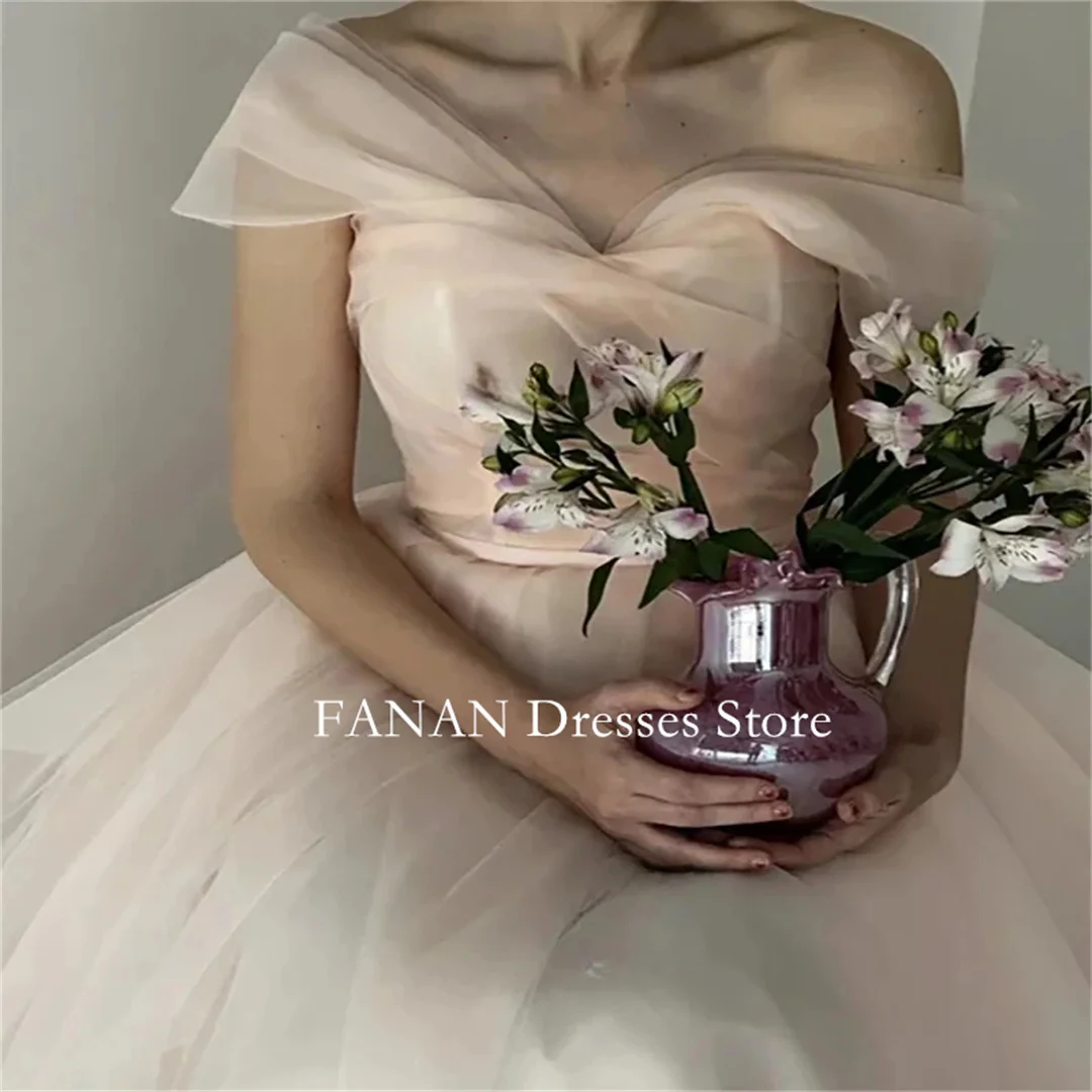 FANAN 맞춤형 핑크 이브닝 파티 드레스, 오간자 코리아 백리스 구김, 웨딩 여성 가운, 이벤트 무도회 가운