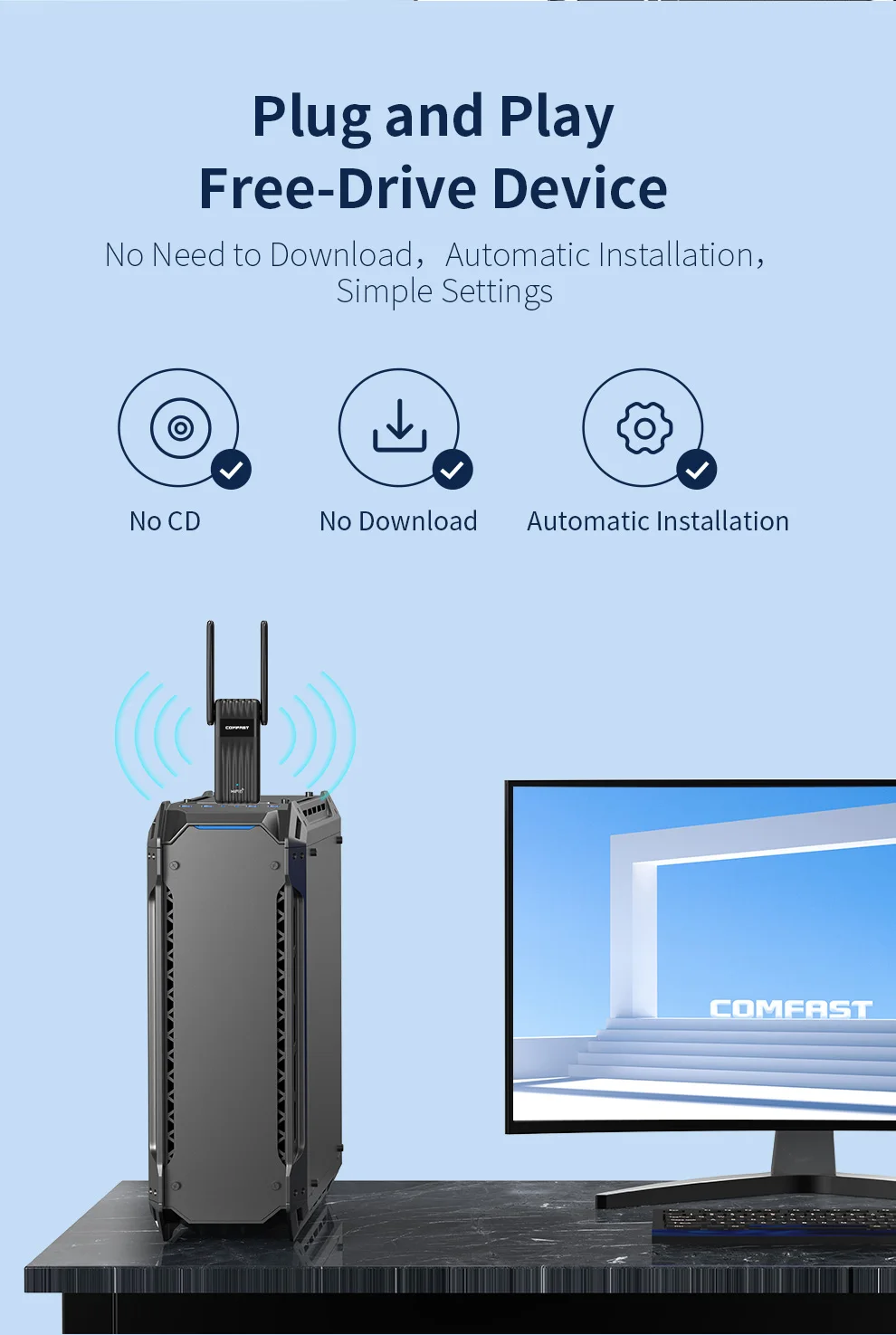 Comfast 900mbps wifi 6 bt 5.3 adaptador usb banda dupla 2.4/5g rtl8851bu sem fio placa de rede de unidade livre para computador portátil win 10/11