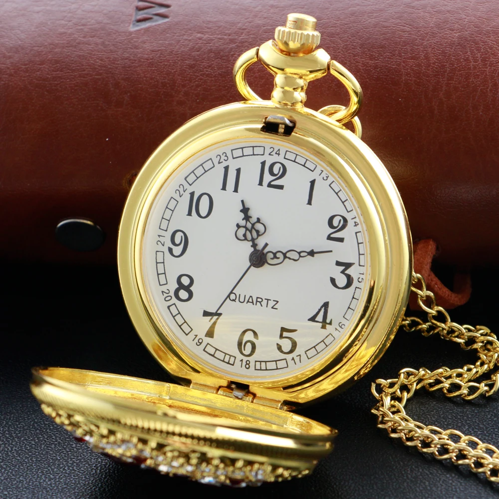 New Gold Luxury Ruby สร้อยคอนาฬิกาพ็อกเก็ตนาฬิกาดิจิตอลจี้นาฬิกาแฟชั่นประติมากรรมผู้หญิงผู้ชายของขวัญ