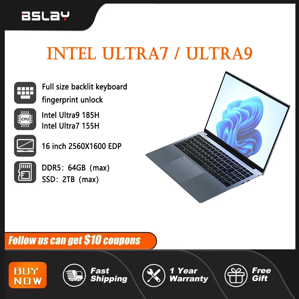 Cuaderno liviano de 16 pulgadas, Intel Ultra7 155H/Ultra9 185H, DDR5+SSD opcional, huella digital, juegos de oficina, descuento por tiempo limitado