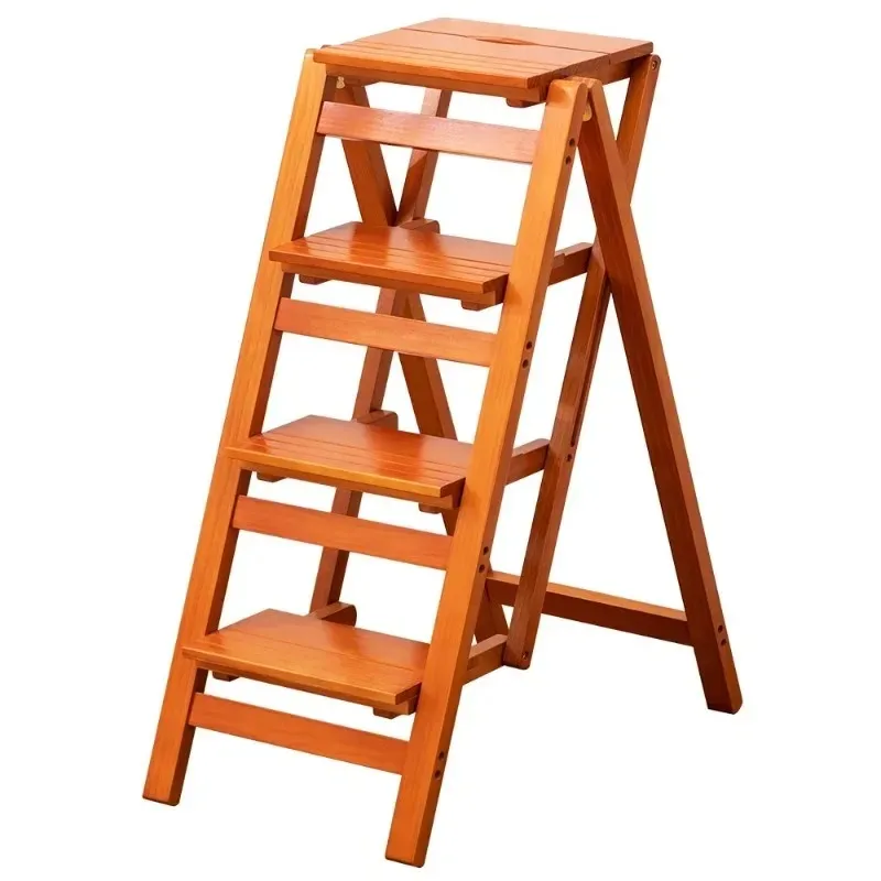 Sedia con scala pieghevole in legno massello per uso domestico, sgabello e scala a doppio uso, scala multifunzionale per interni per arrampicata e pedaling