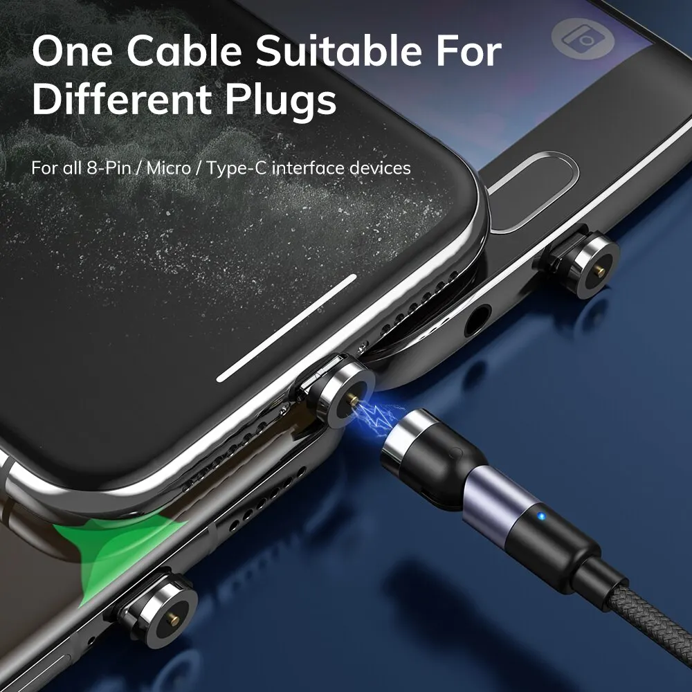 TOPK 마그네틱 충전 케이블, 540 회전 마이크로 USB C 타입 케이블, 마그네틱 휴대폰 충전기 케이블, 90 각도 커넥터, 3 in 1