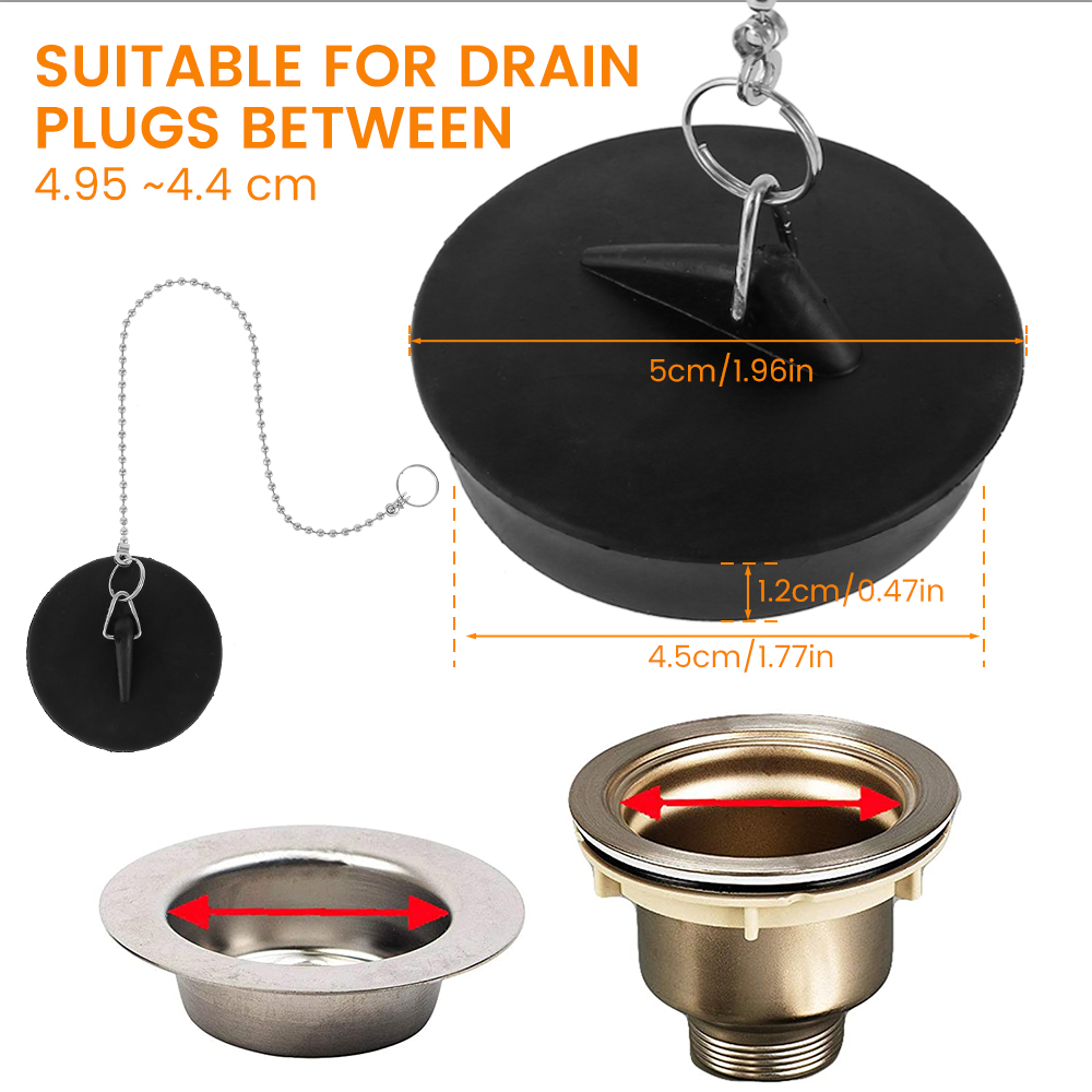 8/2pc pia plug universal rolha de drenagem de borracha com corrente redonda frisada banho pia dreno rolha plug para cozinha e banheiro apto