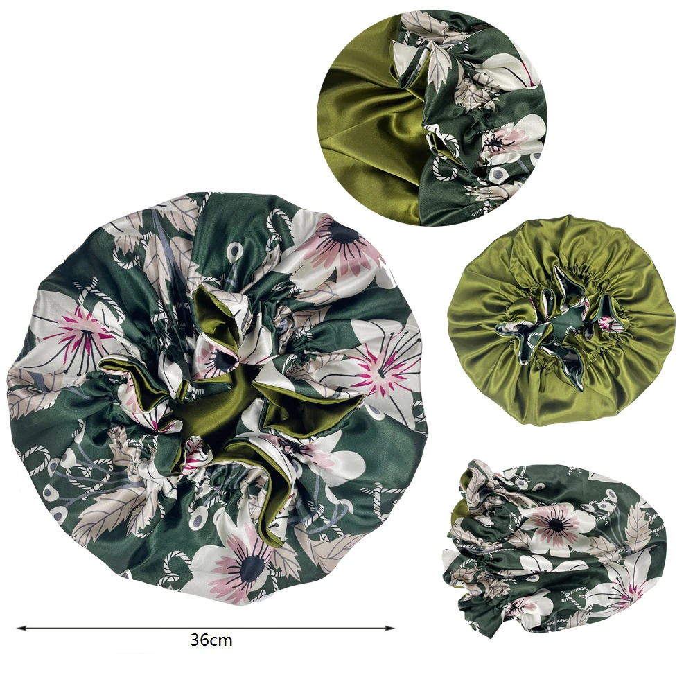 2 Lớp Mềm Mịn Satin Nắp Kiềng Nữ Ngủ Nắp Lớn Đảo Chiều Satin Linned Đêm Ngủ Headwrap Mũ Quấn Tóc Phụ Kiện