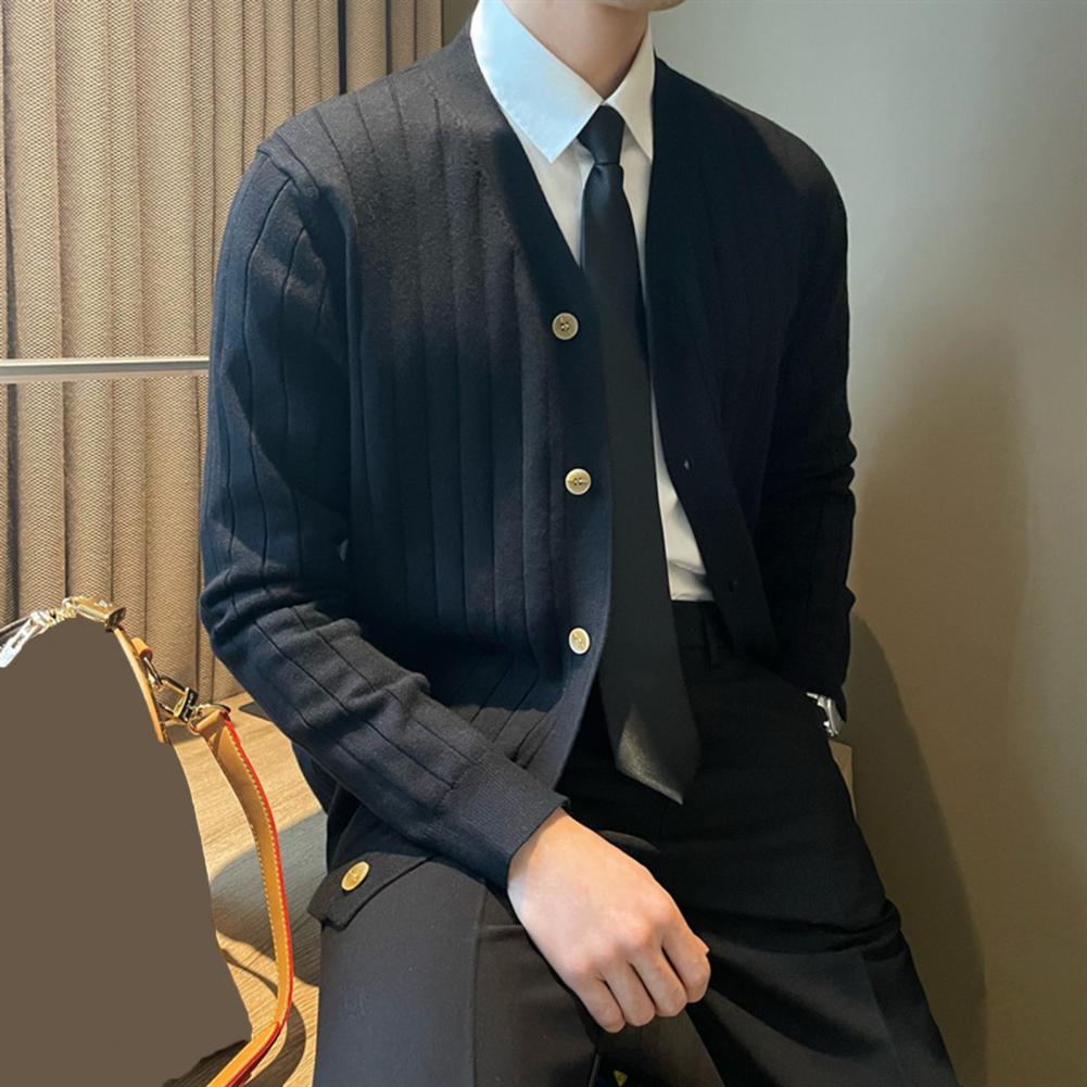 Strickjacke mit V-Ausschnitt, Herren-Strickjacke mit V-Ausschnitt, dicker, warmer, winddichter Mantel für Herbst und Winter, lässige Alltagskleidung