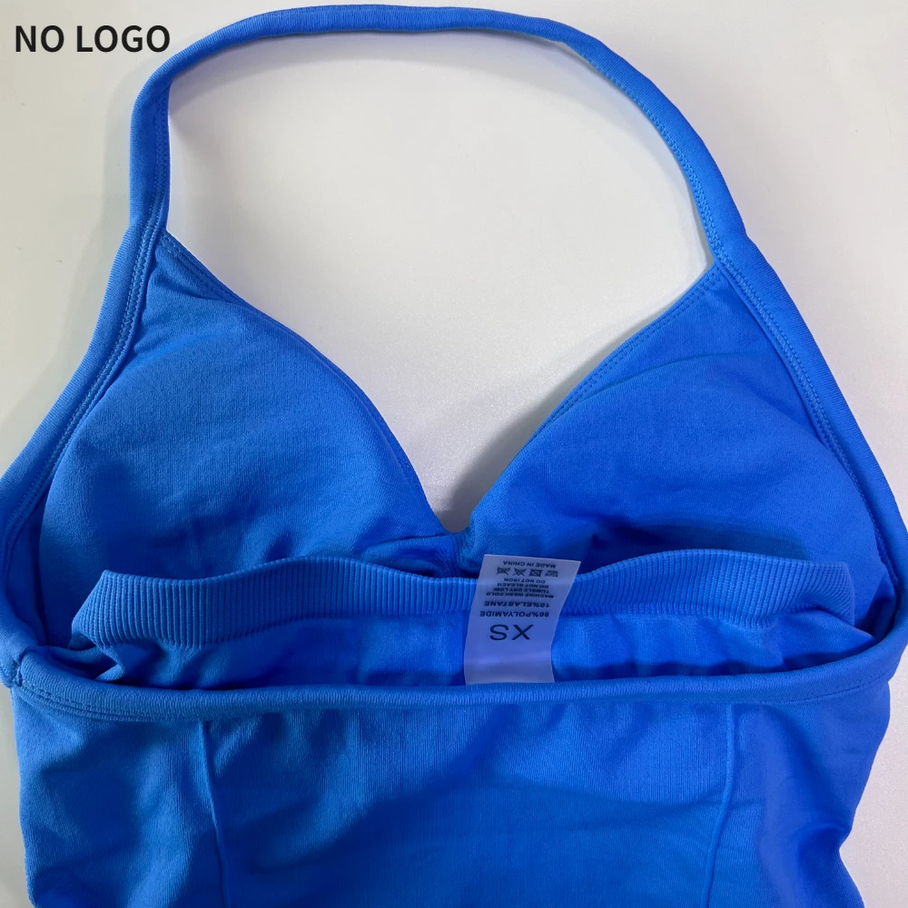 No Logo Seamless Longline Strappy Gym Top Backless Gym Clothes Women Scrunch Built-in Bra With Removable Cups Yoga Tank Tops