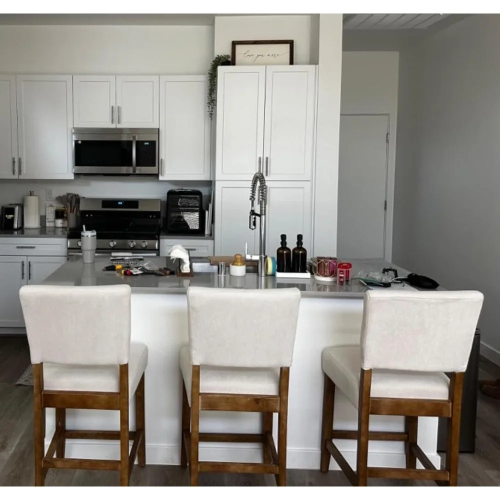 24 Inches Counter Height Bar Stools Set of 4, Upholstered Barstools with Wood Legs, Island Chairs for Kitchen Counter
