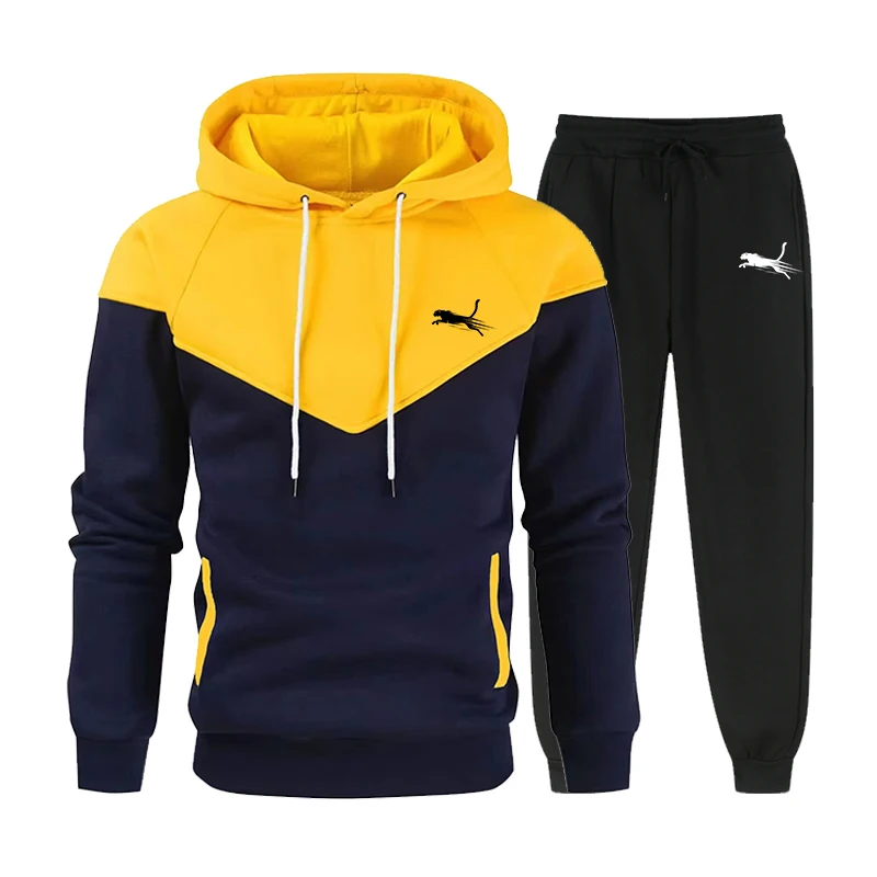 Otoño Invierno nuevos hombres sudaderas con capucha estampadas conjunto de ropa deportiva al aire libre calle simplicidad moda Sudadera con capucha dos colores a juego Top