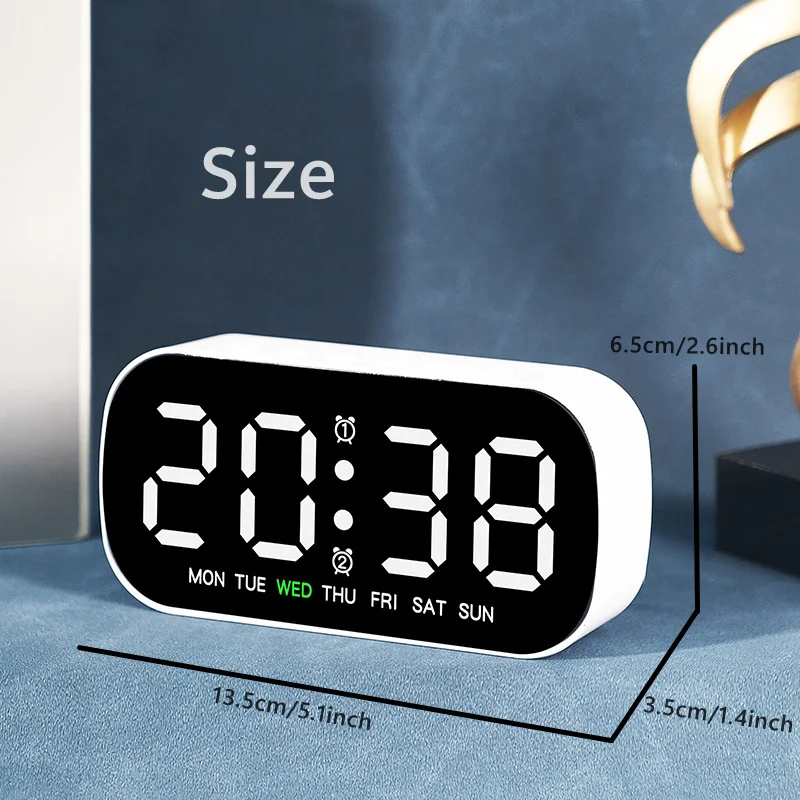 Reloj despertador digital con alimentación USB, temperatura, fecha, semana, alarma dual, modo nocturno, despertador, 5 niveles de brillo, reloj LED de 12/24H