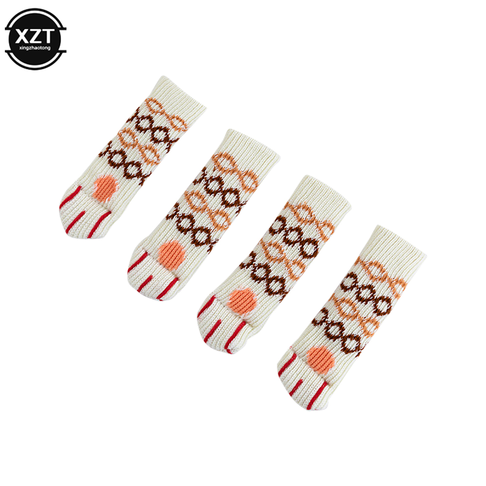 Coussinet de pied de Table et de chaise, 4 pièces, chaussettes tricotées, griffe de chat, silencieux, résistant à l'usure, antidérapant, adapté à la circonférence de 6 à 17cm