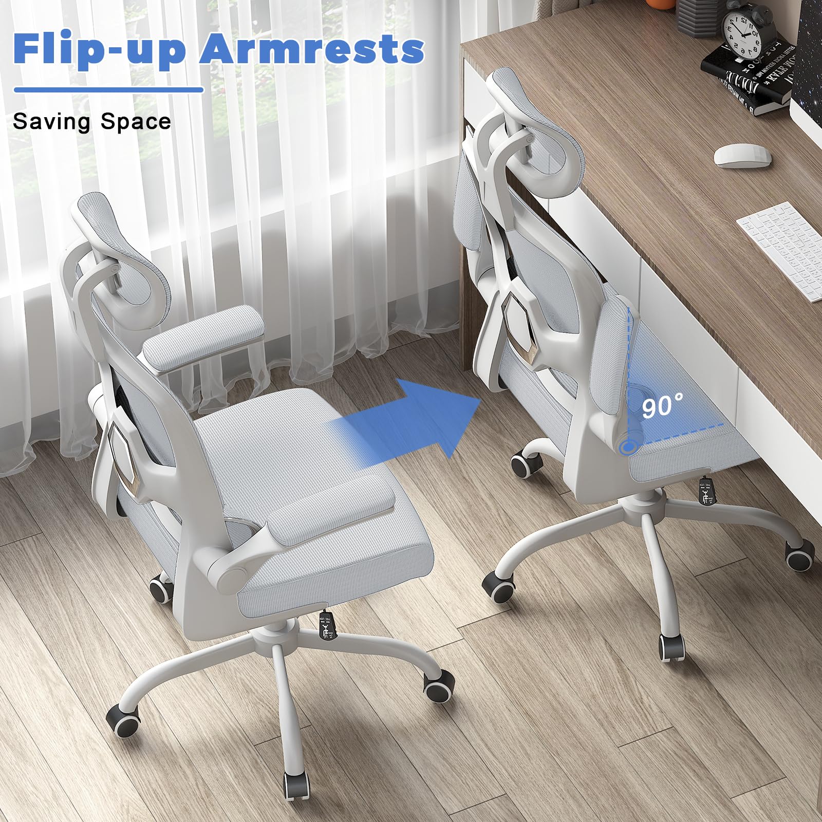 Ergonomic Office Chair with Adaptive Lumbar Support/3D Headrest/Flip-up Armrests, Computer Mesh Chair Swivel Home Office Chair