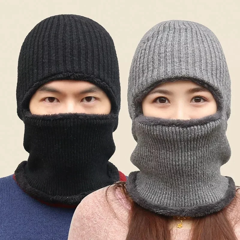 Korallen-Fleece-Wintermütze, Herrenmütze, Schal, warme, atmungsaktive Wolle, Strickmütze für Damen, doppellagige Schutzkappe