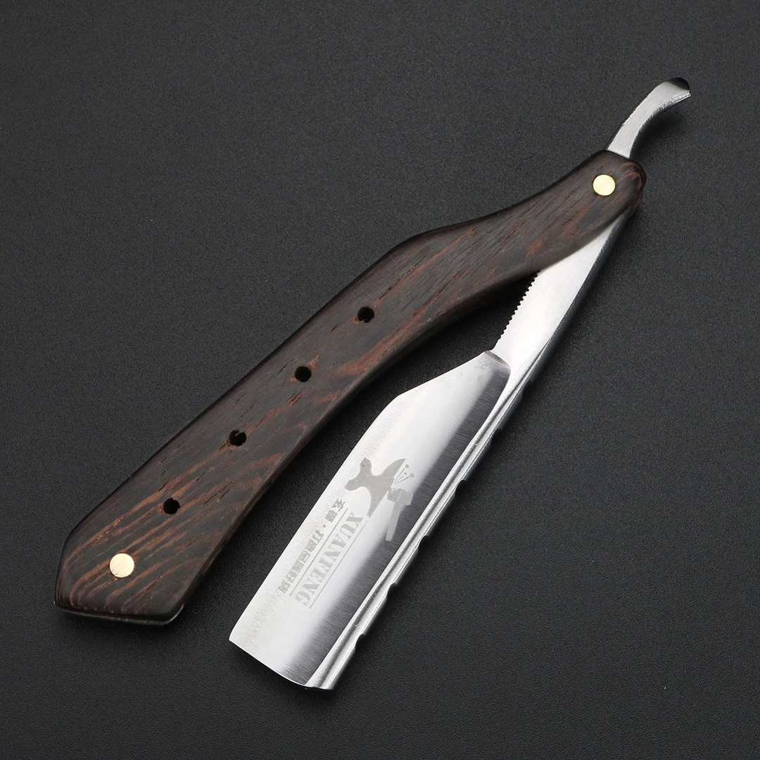 Wenge ไม้ Handle มีดโกนพับเหล็กชุบแข็งความแข็งสูง SHARP มีดโกนตรงมีดโกนผู้ชาย